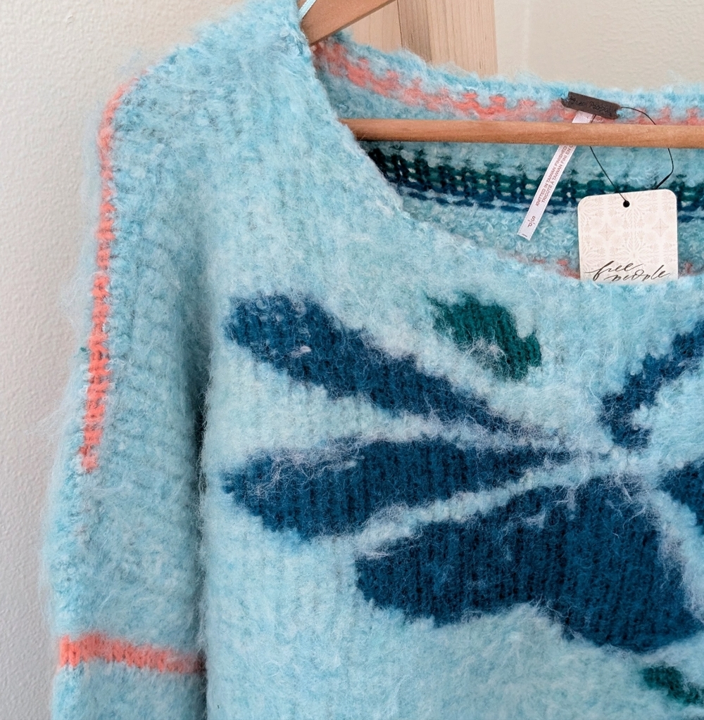 ✨SOLD✨ NWT Free People Lily Pullover Striped & Floral Oversized Sweater - Picture 5 of 11